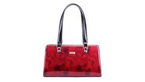Serenade Cherry Rose Large Leather Bag with Silver Fittings - Burgundy