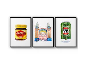 Set of 3 Australian Icons Watercolour Art - Black Frame