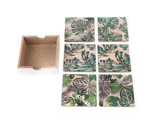 Set of 6 Grean Leaf Coaster Set 10x10cm Design 1 - Natural