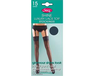 Silky Womens/Ladies Shine Lace Stockings (1 Pair) (Navy) - LW257
