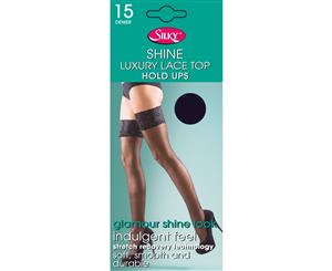 Silky Womens/Ladies Shine Lace Top Hold Ups (1 Pair) (Navy) - LW256