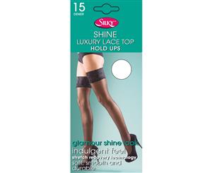 Silky Womens/Ladies Shine Lace Top Hold Ups (1 Pair) (White) - LW256
