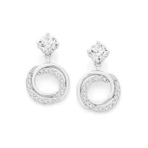 Silver CZ & Plain Entwined Circle Earrings