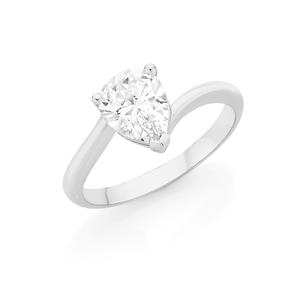 Silver Pear CZ Solitaire Crossover Ring