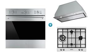 Smeg 600mm Thermoseal Oven with Gas Cooktop & Rangehood Cooking Package