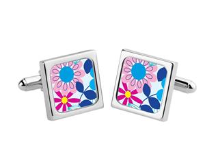 Sonia Spencer retro stainless steel cufflinks Pink Candy Flowers
