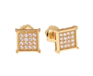 Sterling 925 Silver MICRO PAVE Earrings - SQR 7mm gold - Gold