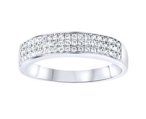 Sterling 925 Silver Pave Ring - Three Lines Pave