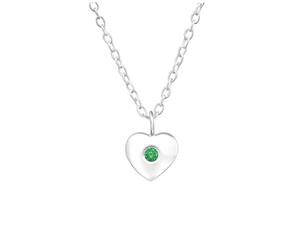 Sterling Silver Birthstone Heart Emerald Necklace