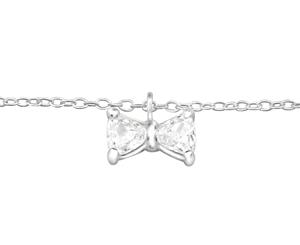 Sterling Silver CZ Crystal Bow Anklet