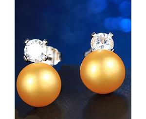 Sterling Silver Gold Pearl Studs With Diamontes