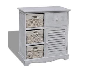 Storage Bench White Wooden 1 Door 1 Drawer 3 Basket Organiser Cabinet