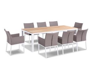 Tuscany 8 Seater Rectangle Outdoor Teak Top And Aluminium Dining Setting - Textaline Grey - Outdoor Aluminium Dining Settings