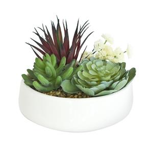 UN-REAL 16cm Artificial Succulent Quad In White Pot
