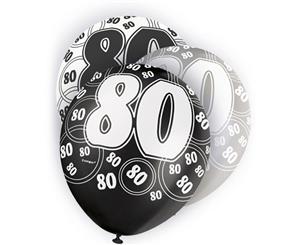 Unique Party 12 Inch 80Th Birthday Black Balloons (Pack Of 5) (White/Black) - SG6007
