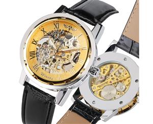 WINNER Luxury Automatic Mechanical Wrist Watch with Leather Strap Gifts for Men-Golden Dial