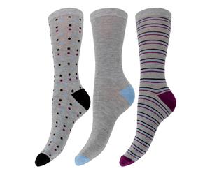 Wold And Harte Womens/Ladies Bamboo Socks (3 Pairs) (Grey/Blue/Purple) - W529
