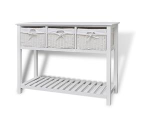 Wooden Storage Sideboard Console Table 3 Baskets Shelf Hallway White