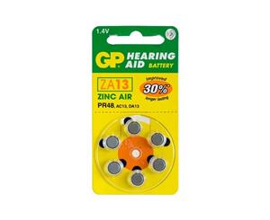 ZA13B6 GP Hearing Aid Battery 6 Pack Size 13 Pr48 Ac13 - Gp Typical Battery Lifetimes Run Between 1 and 14 Days 13