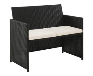 2 Seater Garden Sofa with Cushions Black Poly Rattan Weather Resistant