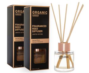 2 x Organic Choice Spiced Rum Honey & Coconut Fragranced Reed Diffuser Limited Edition 50mL