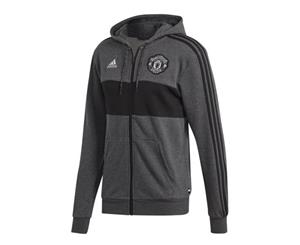 2019-2020 Man Utd Adidas 3S Hooded Zip (Dark Grey)