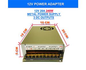 240V AC to DC 12V 20A 240W Switch Power Supply DriverPower Transformer for CCTV camera/ Security System/ LED Strip Light/Radio/Computer Project