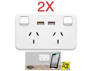 2PK Australian Wallplate Dual Powerpoint 2.1Amp 2 USB Charger Charging Outlet