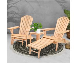 3pc Outdoor Chair and Table Set Beach Chairs Wooden Adirondack Sun Lounge Lounger Patio Graden Furniture Gardeon