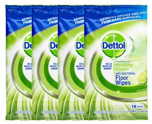 4 x Dettol Anti-Bacterial Floor Wipes Refill 15pk