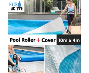 400micron Swimming Pool Roller Cover Combo - Silver/Blue - 10m x 4m