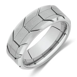 8mm Patterned Ring in White Tungsten