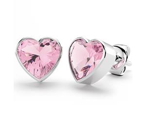.925 Sterling Silver Heart Bezel Studs Pink-Silver/Pink
