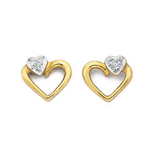 9ct Gold Diamond Heart Stud Earrings