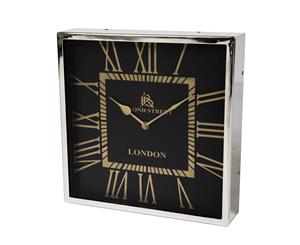 BOND STREET Small 31cm Square Wall Clock with Nickel Surround and Black Face