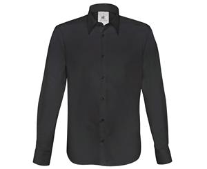 B&C Mens London Long Sleeve Poplin Shirt (Black) - RW3040