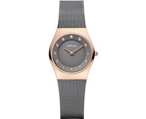 Bering Ladies Classic Collection Rose Gold Case Grey Dial Grey Milanese Strap Swarovski Elements