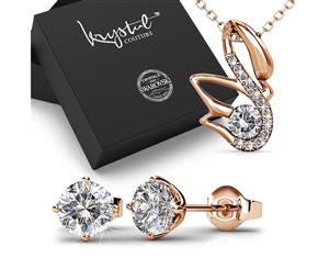 Boxed 18K Rose Gold Necklace and Earrings Set Embellished with Swarovski Crystals