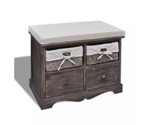 Brown Wooden Storage Bench Organiser Cabinet Door Chair 2 Drawer 2 Basket