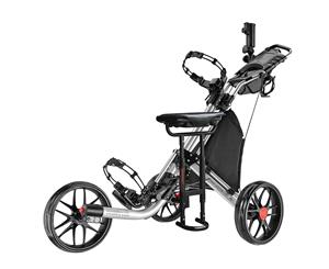 CaddyTek CaddyLite EZ-Fold Pro 3 Wheel Golf Buggy / Push Cart - Silver + Removable Seat