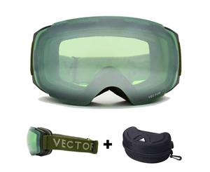 Catzon Ski Snowboard Goggles UV Protection Easy Magnets Anti-Fog Snow Goggles Without Taking Off Men Women Youth-Green
