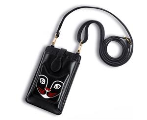 Catzon Women Cat Phone Case Leather Crossbody Cases/Shoulder Bags/Handbag Fashion Messenger Cross Body - Black