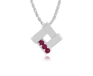 Classic Round Ruby Single Stone Square Crossover Pendant in 925 Sterling Silver