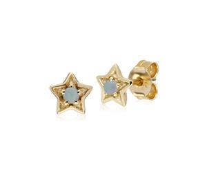 Classic Single Stone Round Opal Star Stud Earrings in 9ct Yellow Gold