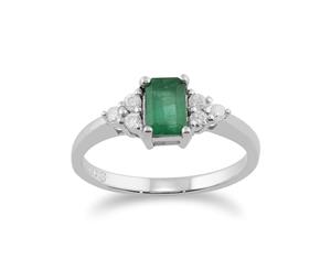 ClassicBaguette Emerald & Diamond Ring in 9ct White Gold