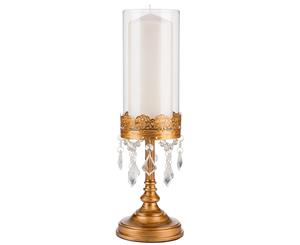 Crystal-Draped 35 cm Hurricane Candle Holder | Gold | Sophia Collection