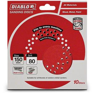 Diablo 150mm 80-Grit Multi-Hole Velcro Sanding Disc - 10 Piece