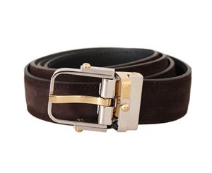 Dolce & Gabbana Brown Suede Leather Gold Silver Buckle Belt