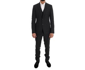 Dolce & Gabbana Gray Patterned Wool 3 Piece Slim Suit