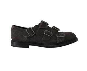 Dolce & Gabbana Gray Wash Leather Buckle Monkstrap Shoes